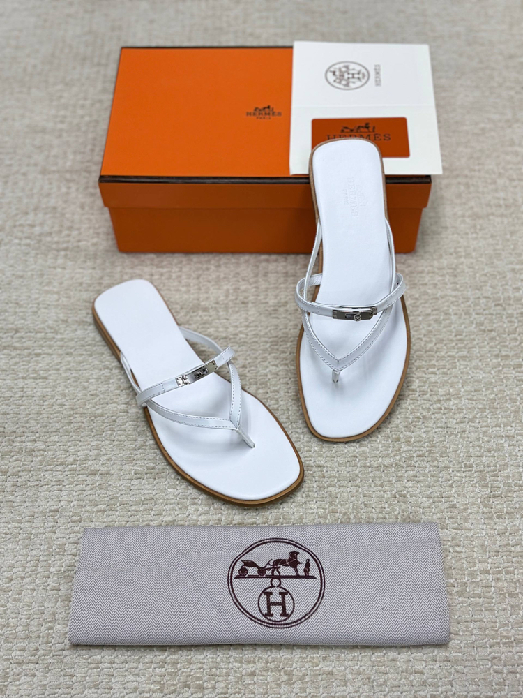 Hermes Miss Sandal Beyaz Kadın Parmak Arası Terlik (Premium)