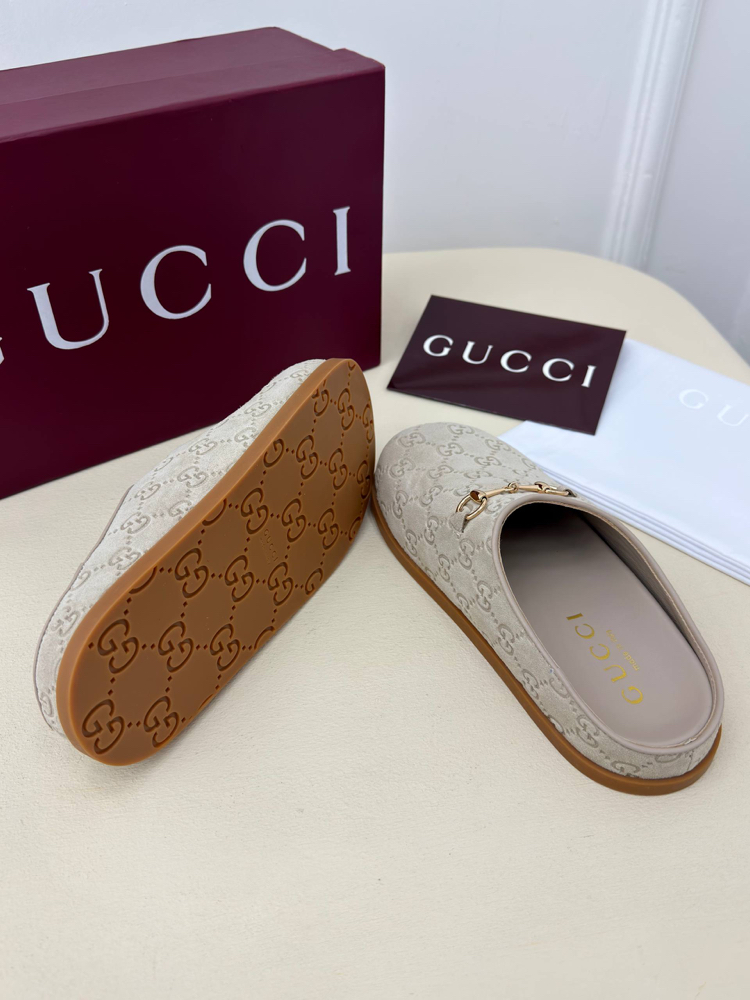Gucci Suede Horsebit Mules Gri Unisex Terlik (İthal)
