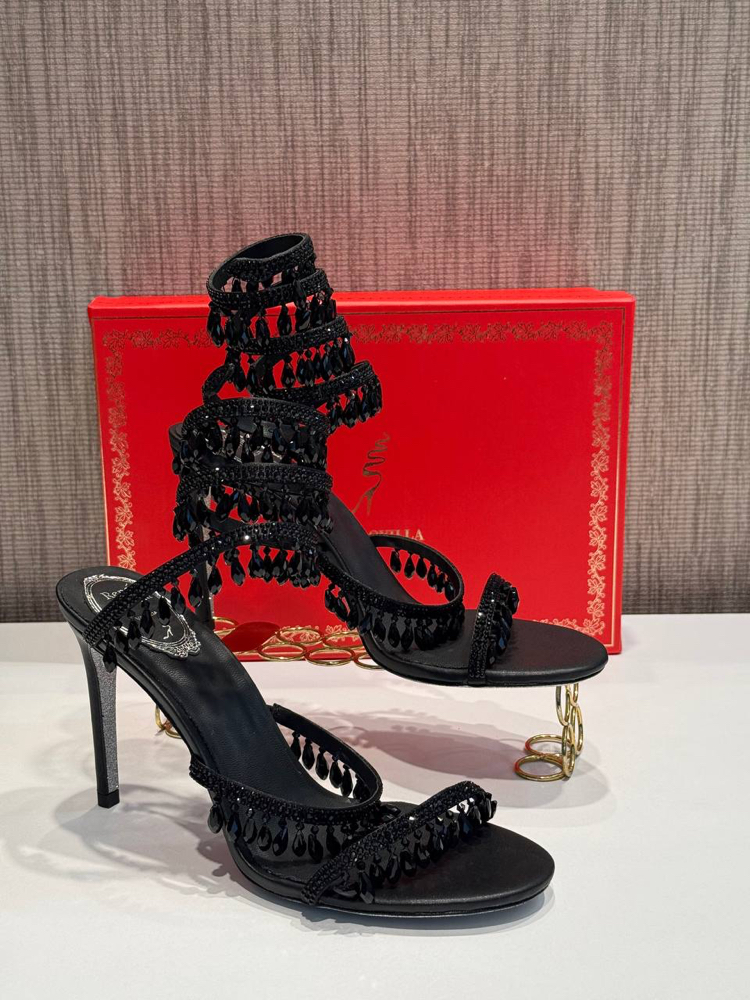 Rene Caovilla Cleo crystal embellished Topuklu Siyah Sandalet (İthal)