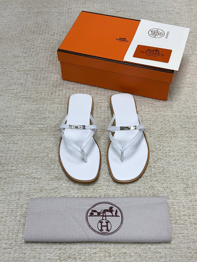 Hermes Miss Sandal Beyaz Kadın Parmak Arası Terlik (Premium)