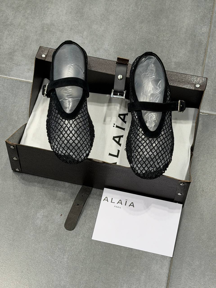 ALAÏA BALLET FLATS IN STRASS FISHNET (Premium)
