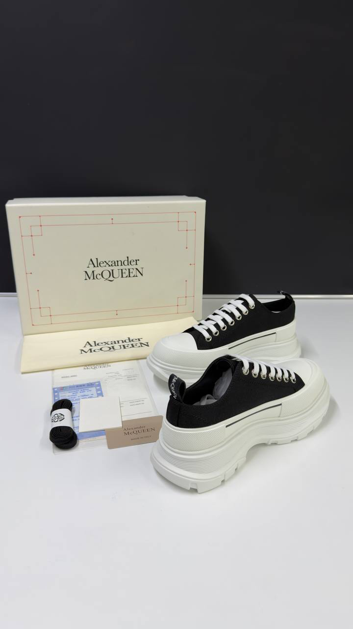 Alexander McQueen Tread Slick Low Lace Up Black White Unisex (Premium)