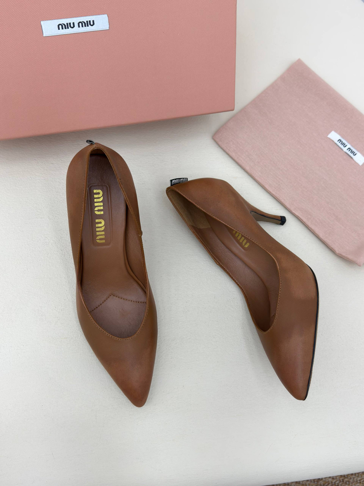 Miu Miu Waxed Calfskin Pointy Toe Pump Taba (Premium)