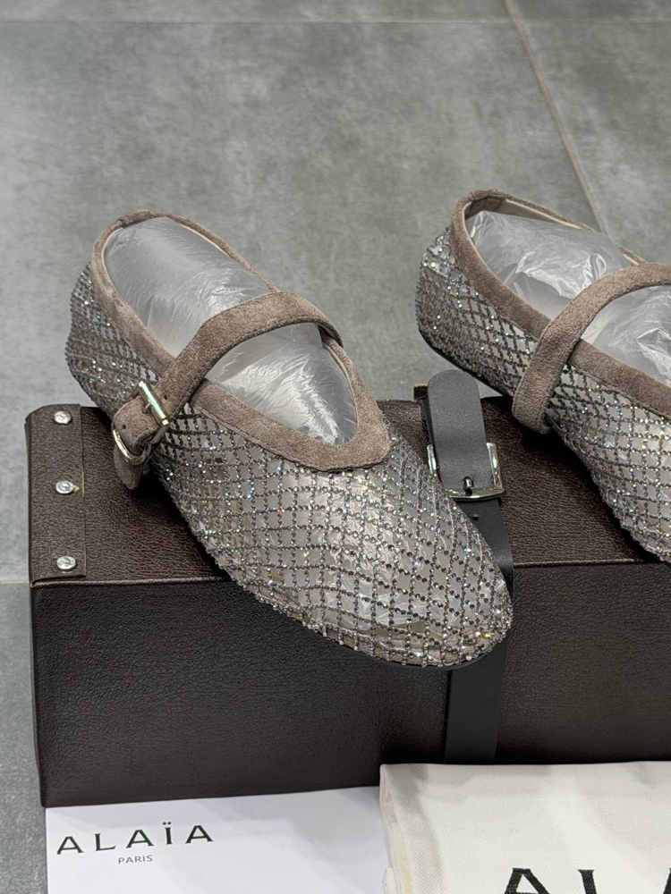 ALAÏA BALLET FLATS IN STRASS FISHNET (Premium)