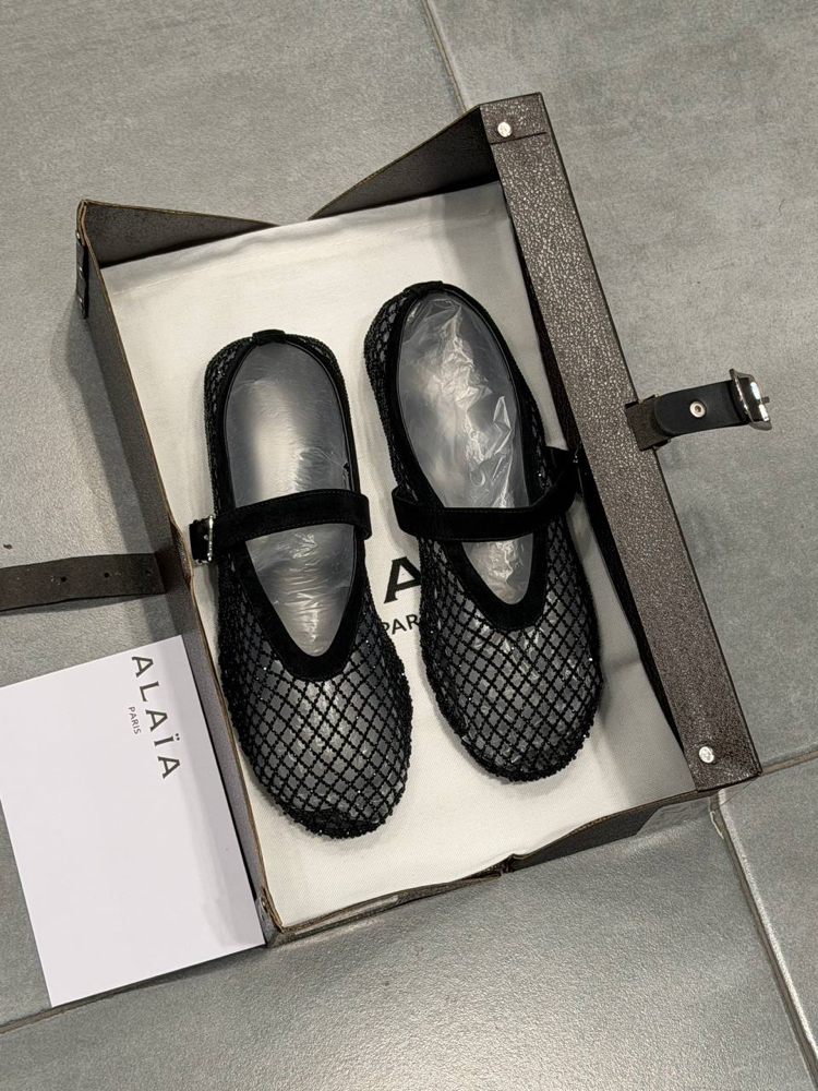 ALAÏA BALLET FLATS IN STRASS FISHNET (Premium)