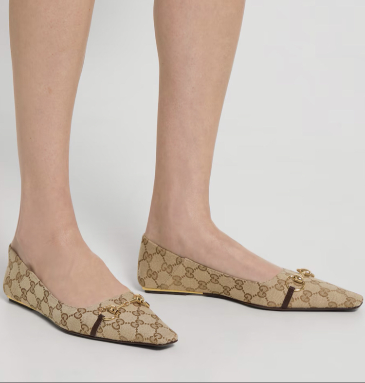 Gucci Vittoria Canvas Ballerina Bej Babet (Premium)