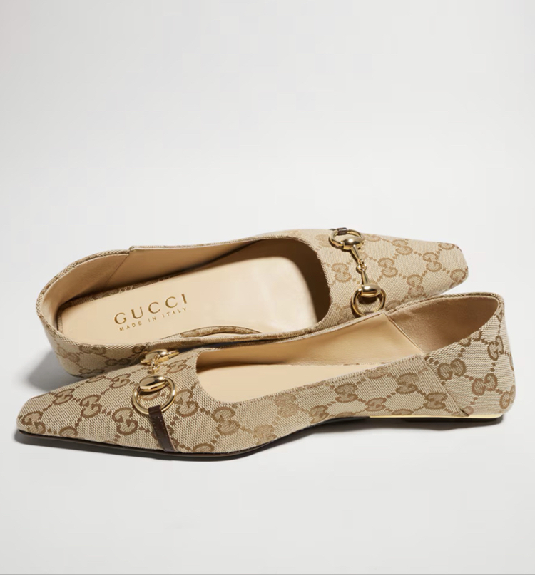 Gucci Vittoria Canvas Ballerina Bej Babet (Premium)
