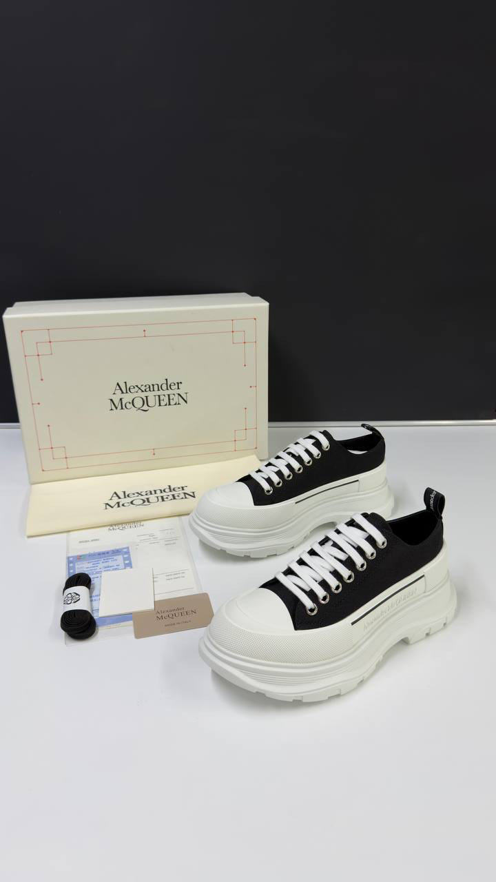Alexander McQueen Tread Slick Low Lace Up Black White Unisex (Premium)
