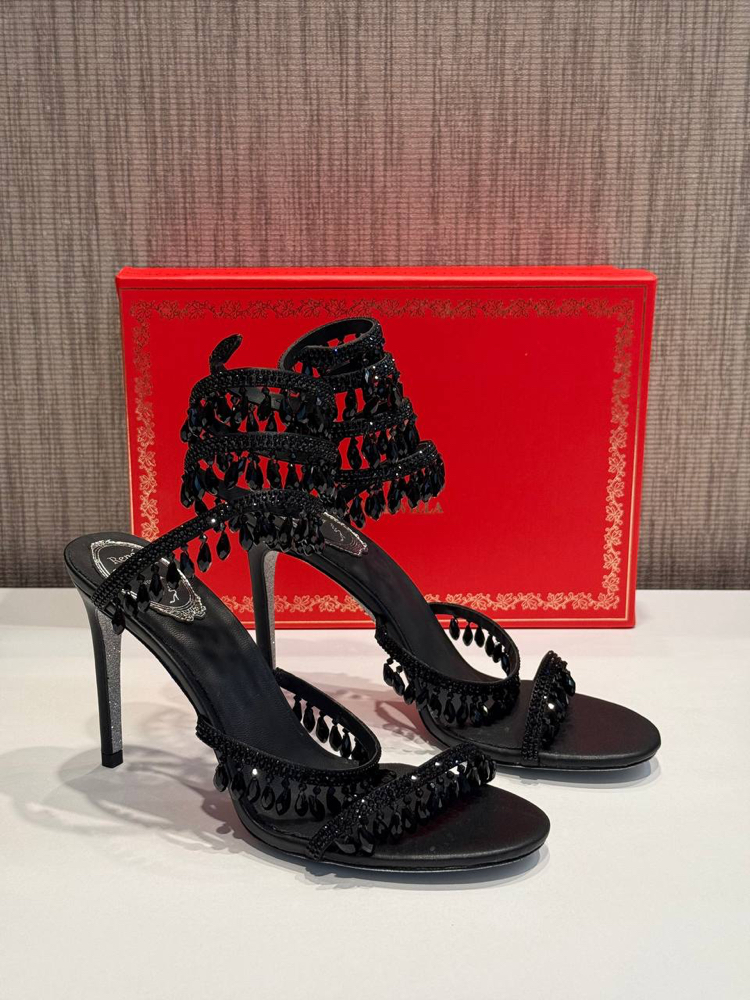 Rene Caovilla Cleo crystal embellished Topuklu Siyah Sandalet (İthal)
