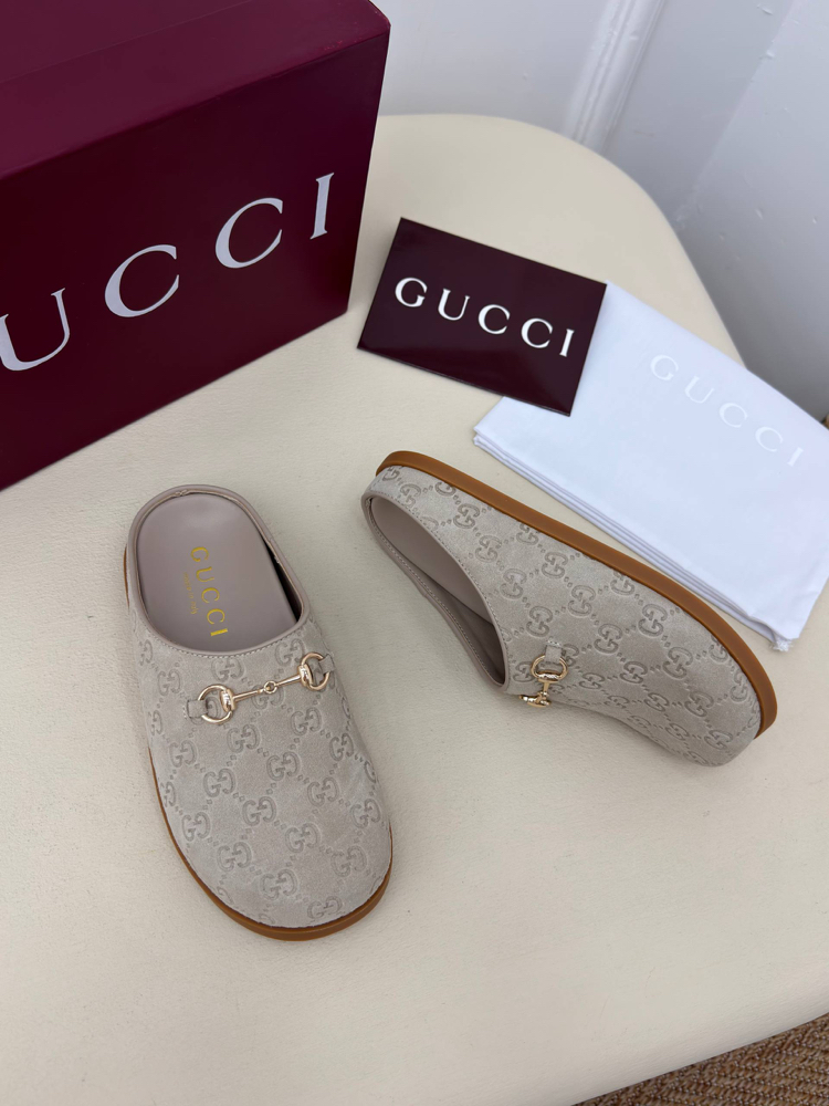Gucci Suede Horsebit Mules Gri Unisex Terlik (İthal)