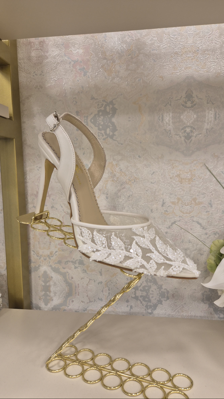 Flora İşlemeli Stiletto - Beyaz Özel Tasarım