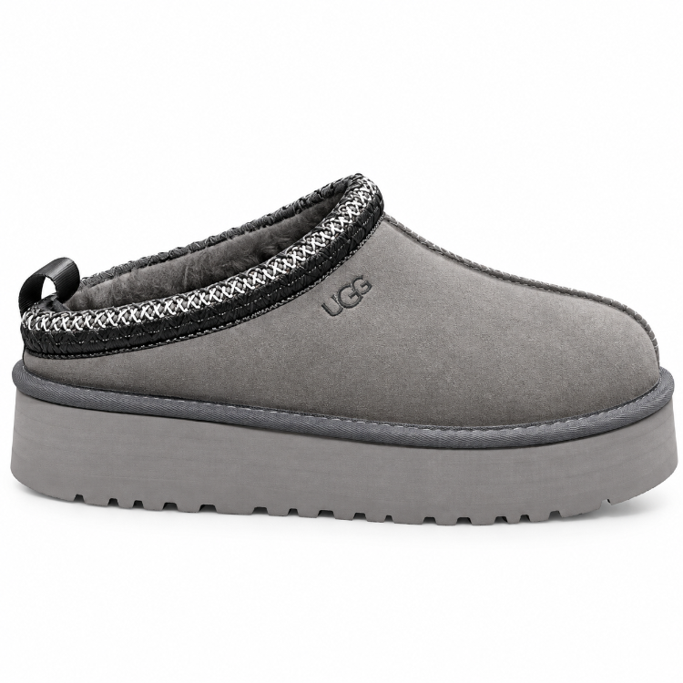 UGG Tazz Platform | Gri Kürklü Kadın Terlik Kalın Taban