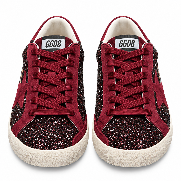 Golden Goose Superstar | Bordo Simli Kadın Sneaker Spor Ayakkabı