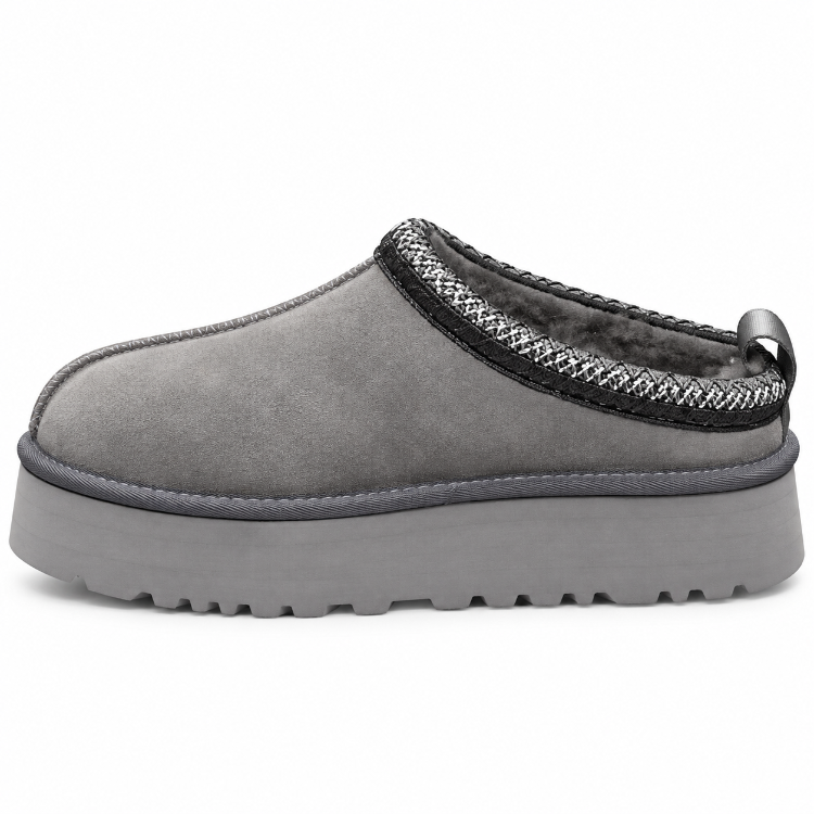 UGG Tazz Platform | Gri Kürklü Kadın Terlik Kalın Taban