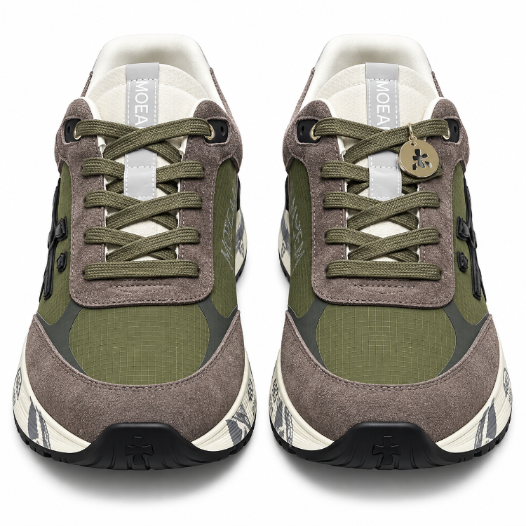 Premiata 483 | Erkek Sneaker Spor Ayakkabı Haki Yeşil Gri Süet Görünümlü Kalın Taban