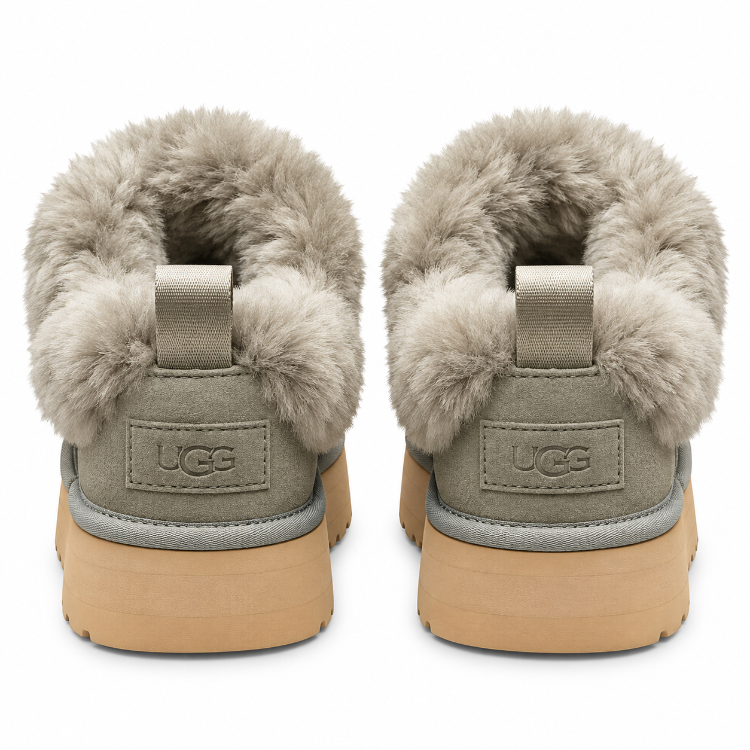 UGG Platform | Yeşil Kürklü Kadın Terlik Kalın Taban
