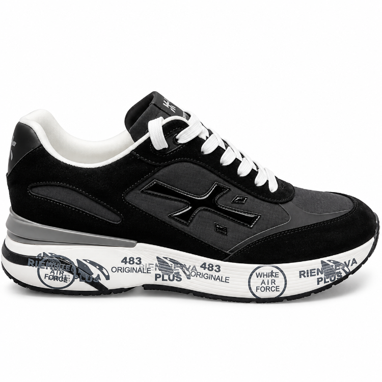 Premiata 483 | Siyah Beyaz Erkek Sneaker Spor Ayakkabı Kalın Taban