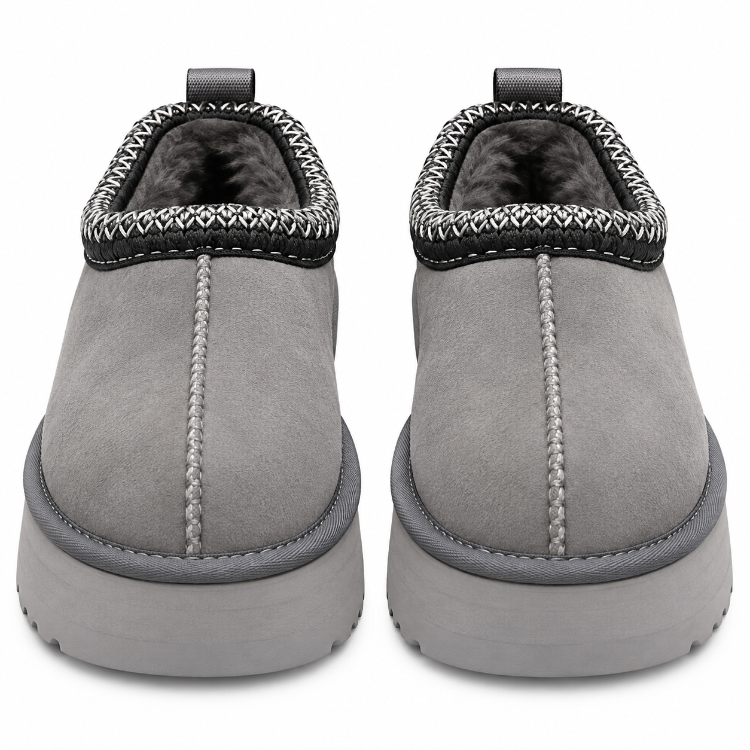 UGG Tazz Platform | Gri Kürklü Kadın Terlik Kalın Taban