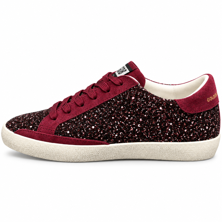 Golden Goose Superstar | Bordo Simli Kadın Sneaker Spor Ayakkabı