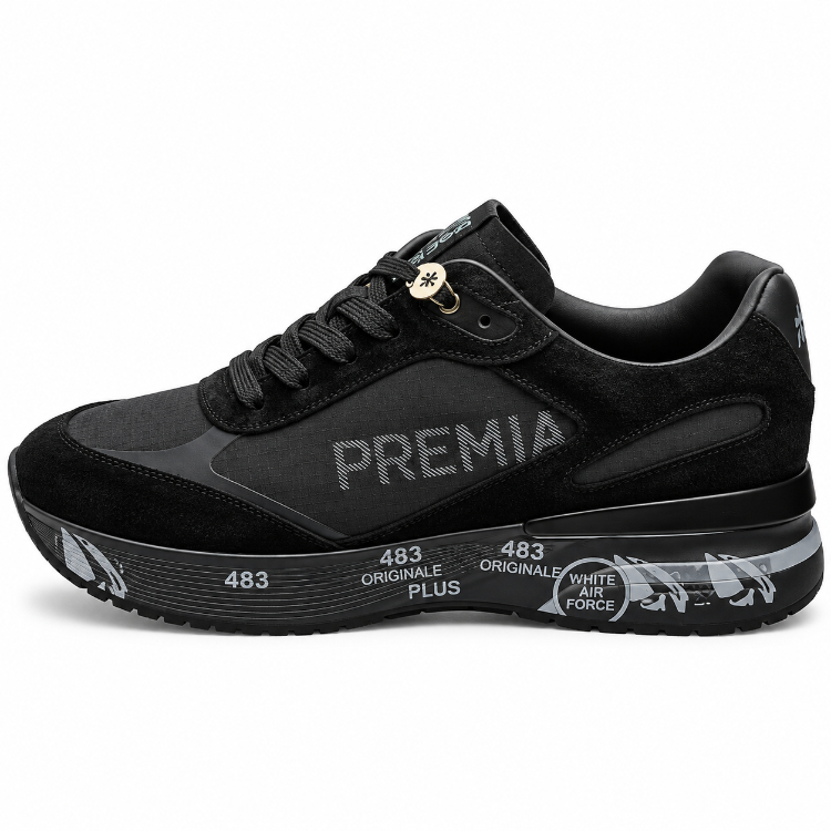 Premiata 483 | Erkek Sneaker Spor Ayakkabı Siyah Süet Görünümlü Kalın Taban