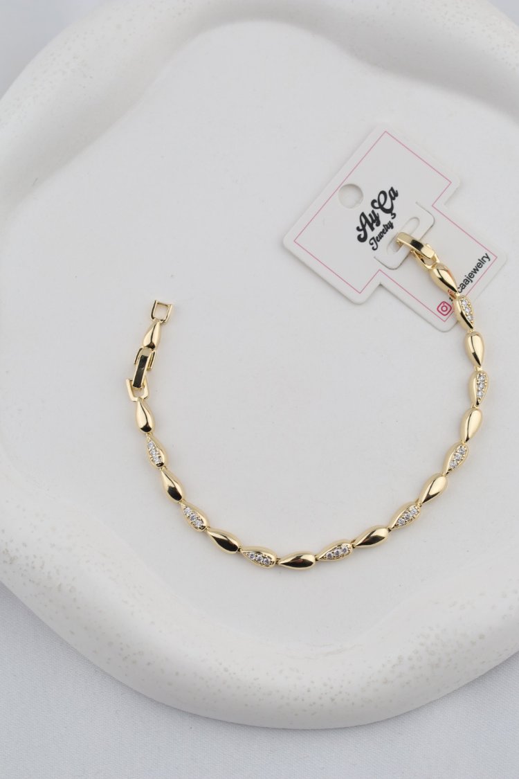 Taş Detaylı Gold Damla Bileklik