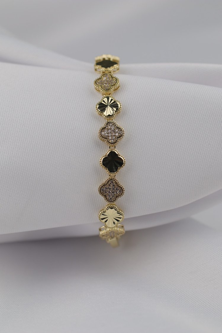 14k Gold Taş Detaylı Vıp Bileklik