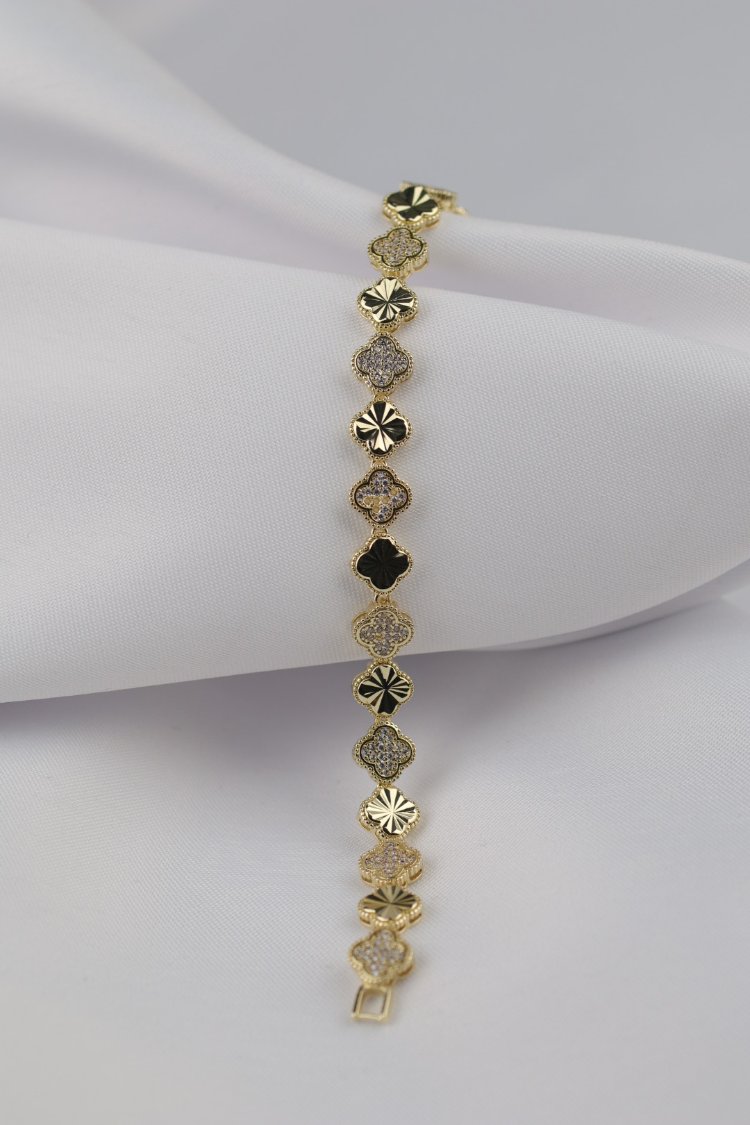 14k Gold Taş Detaylı Vıp Bileklik