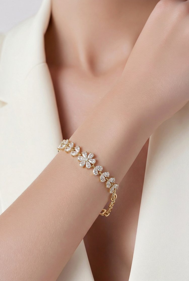 Çiçek Desen 14k Bileklik