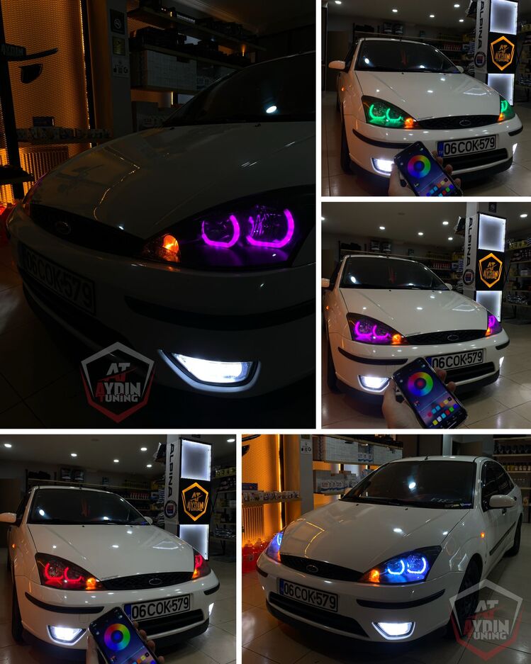 FORD FOCUS 1 MAKYAJLI KASA / 4LÜ L TİP ANGEL SETİ 64 RENK TELEFON KONTROLLÜ