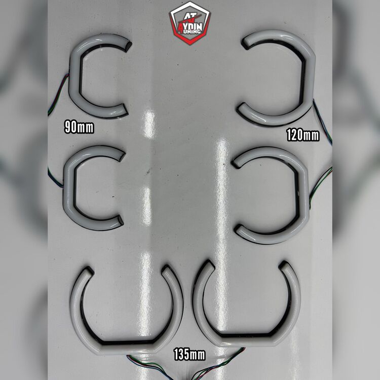 HER ARACA UYUMLU FAR İÇİ U TİP ANGEL 64 RENK TELEFON KONTROLLÜ 120MM