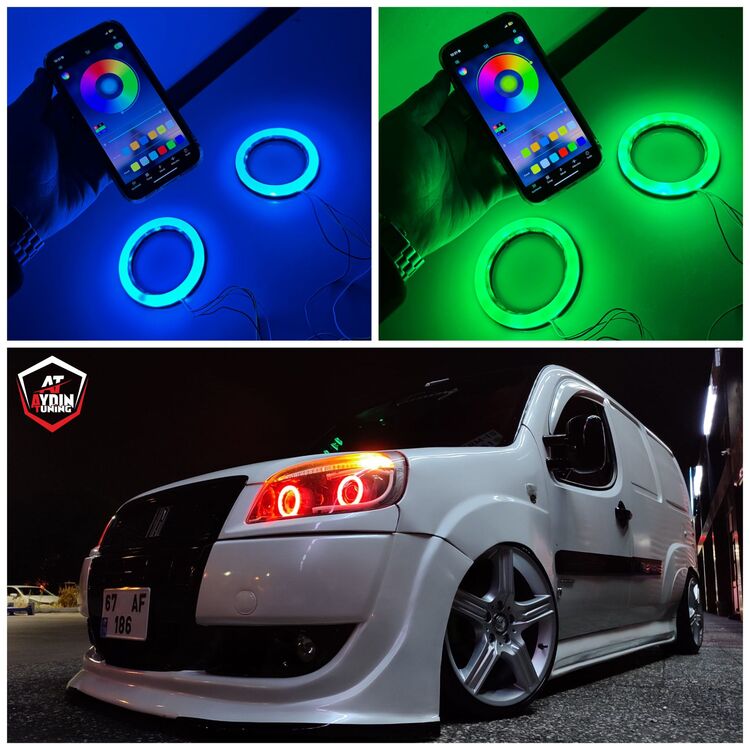 HER ARACA UYUMLU FAR İÇİ O TİP ANGEL 64 RENK TELEFON KONTROLLÜ 90MM