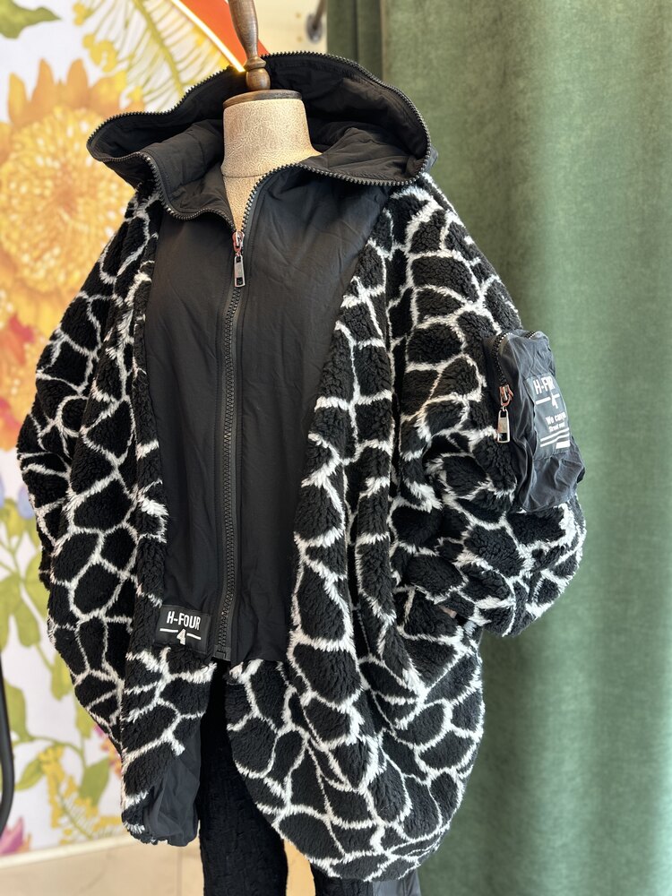 Zebra desenli peluş tasarım mont