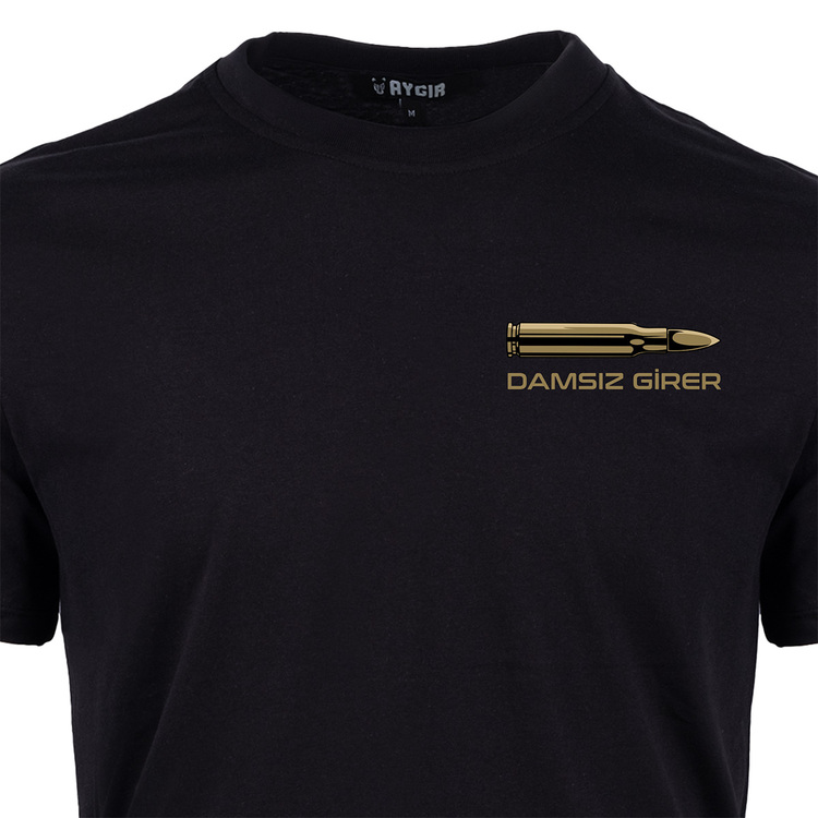 Damsız Girer 7.62mm Baskılı Tişört Siyah