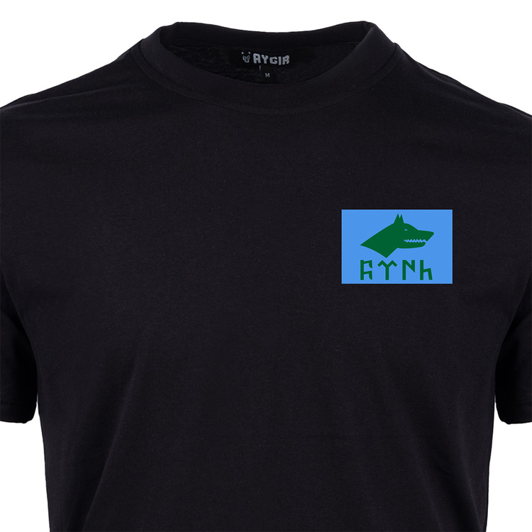 Mini Göktürk Bayrağı Baskılı Tişört Siyah