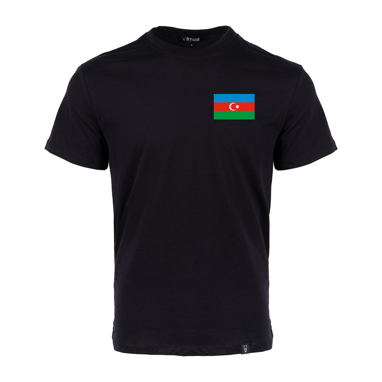 Mini Azerbaycan Bayrağı Baskılı Tişört Siyah