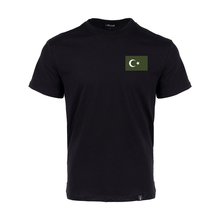 Mini Haki Türk Bayrağı Baskılı Tişört Siyah