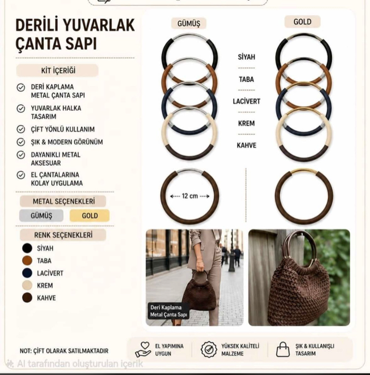 Derili metal çanta kulp