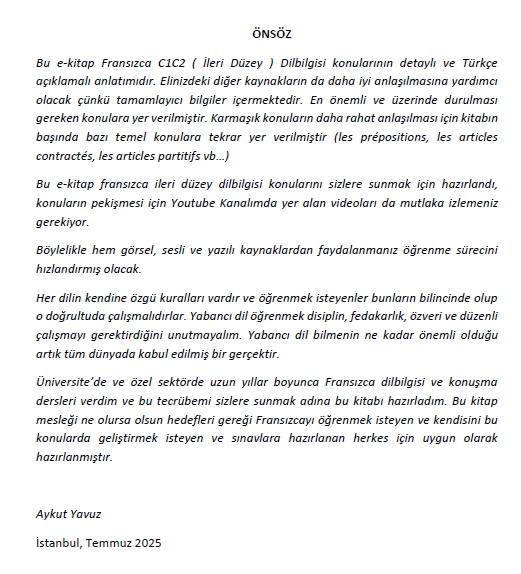 FRANSIZCA  DİLBİLGİSİ İLERİ SEVİYE 