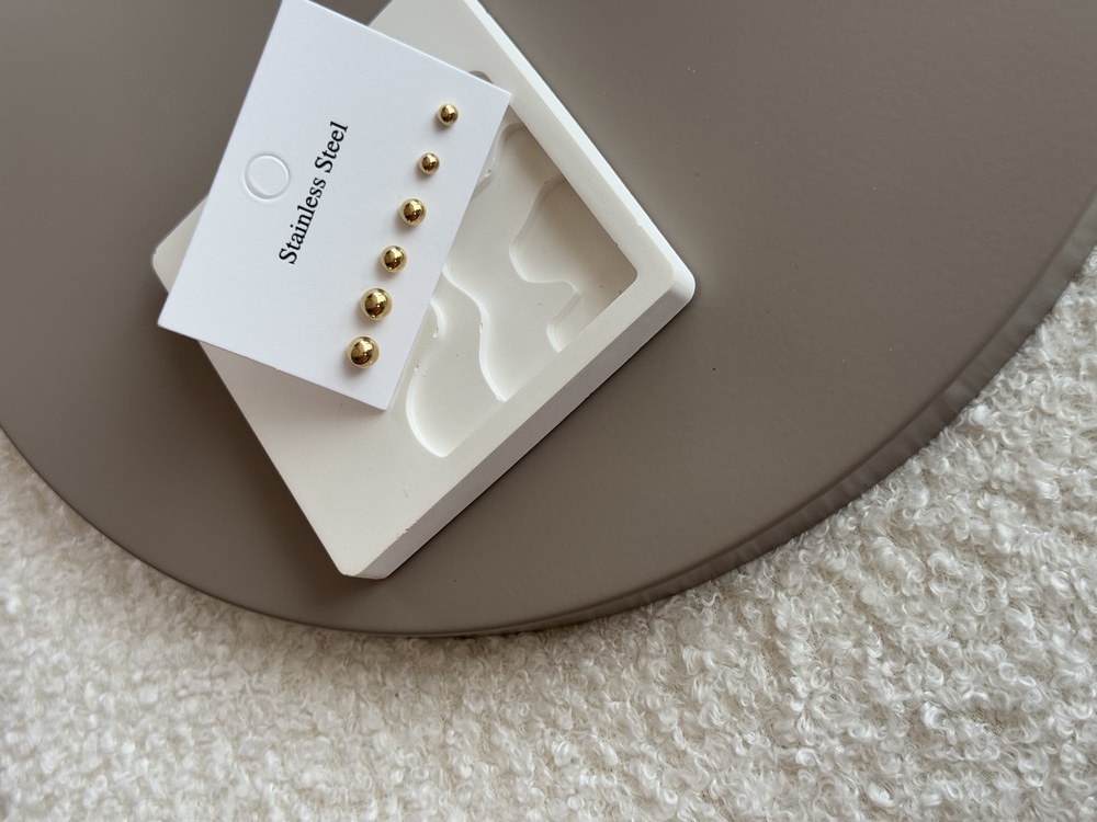 Çelik Gold 3lü Set Top Küpe 