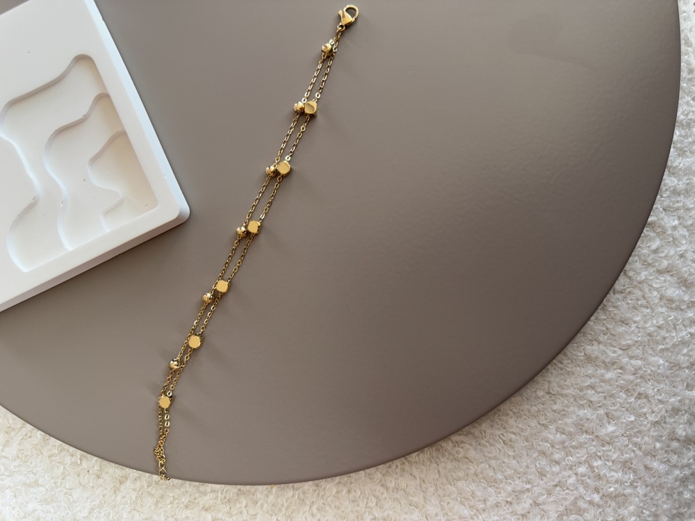 Çelik Gold Çift Sıra Boncuklu Bileklik