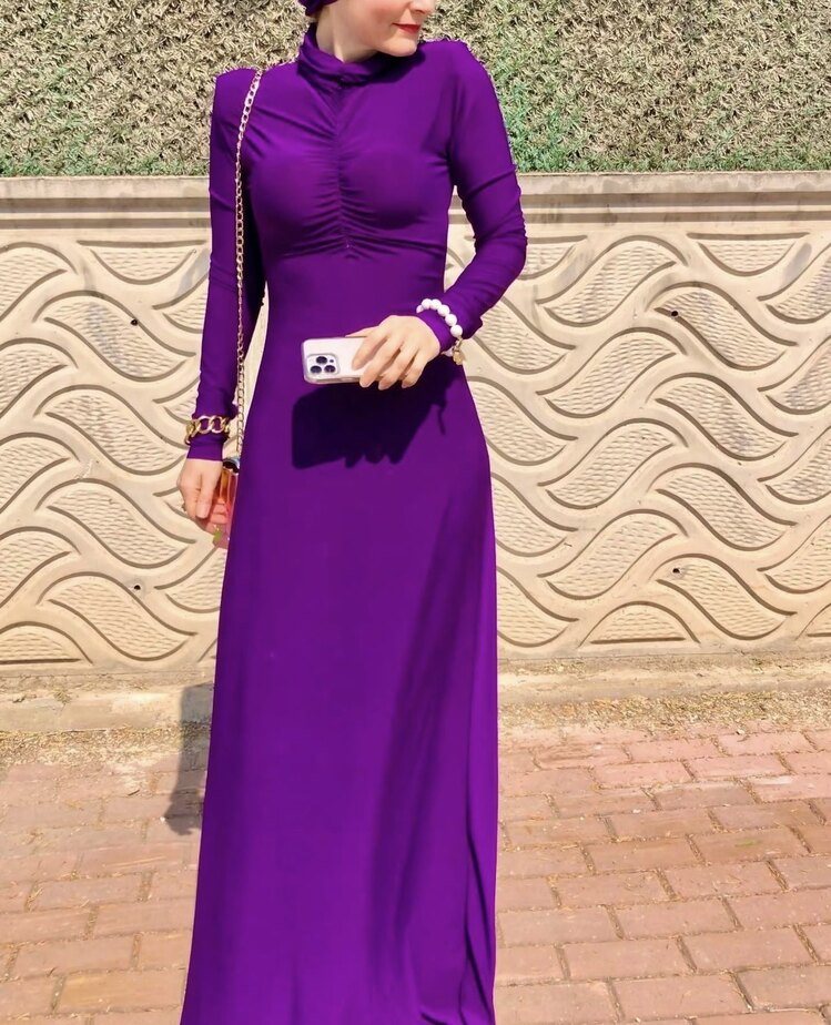 İthal Sendy Boneli Mor Elbise