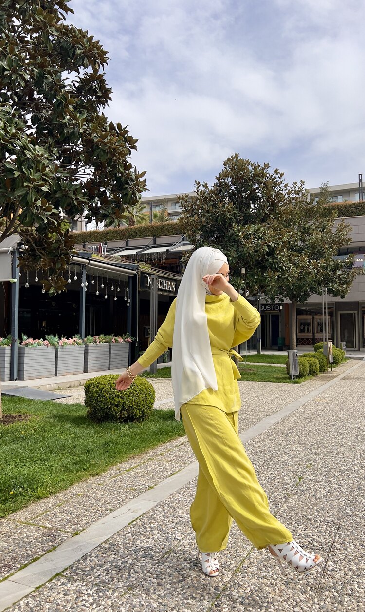 Sarı Renk Kupra Kumaş İkili Takım