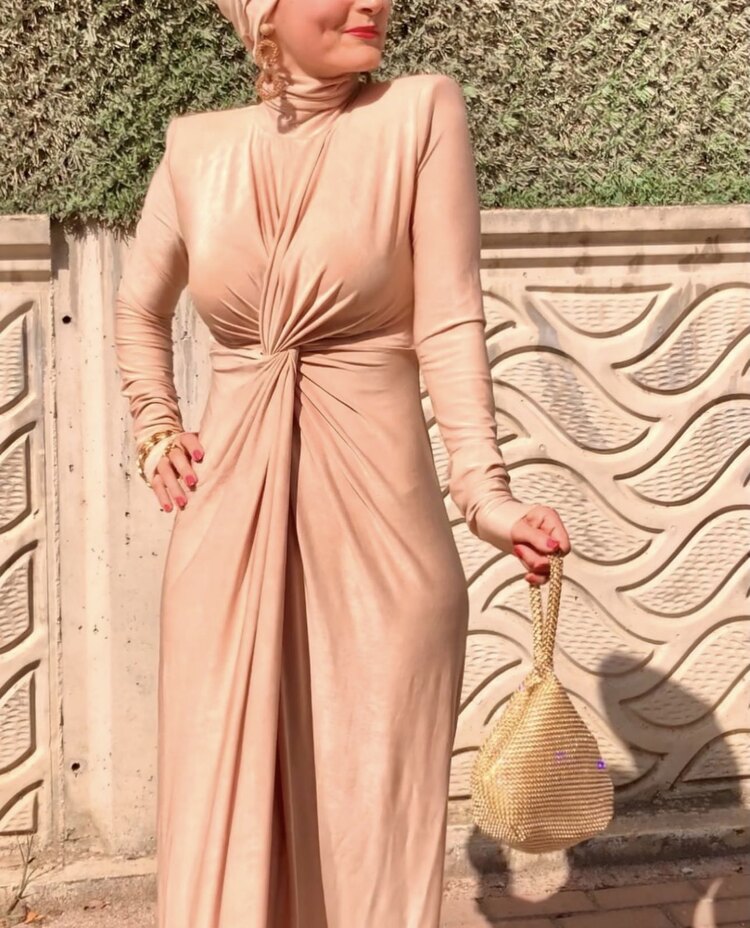 İthal Sendy Gold Renk Boneli Elbise