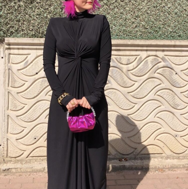 İthal Sendy Siyah Boneli Elbise