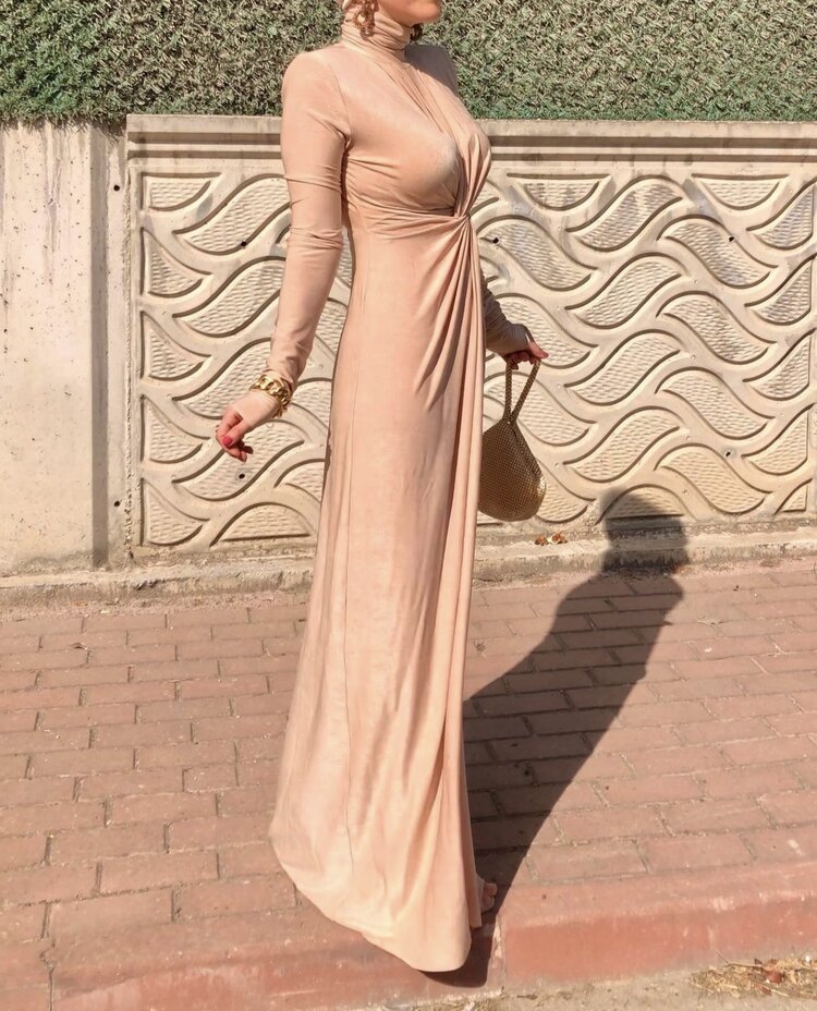 İthal Sendy Gold Renk Boneli Elbise