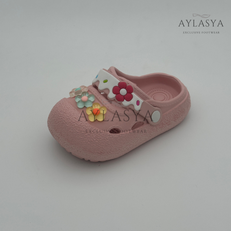Calx Çiçek Detaylı Yumuşak Taban Çocuk Sandalet Terlik - Pembe