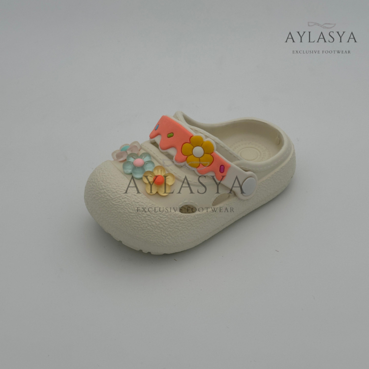 Calx Çiçek Detaylı Yumuşak Taban Çocuk Sandalet Terlik - Krem
