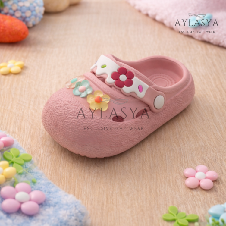 Calx Çiçek Detaylı Yumuşak Taban Çocuk Sandalet Terlik - Pembe