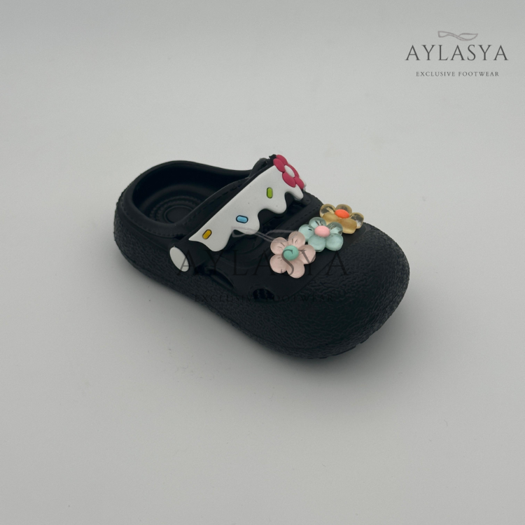 Calx Çiçek Detaylı Yumuşak Taban Çocuk Sandalet Terlik - Siyah