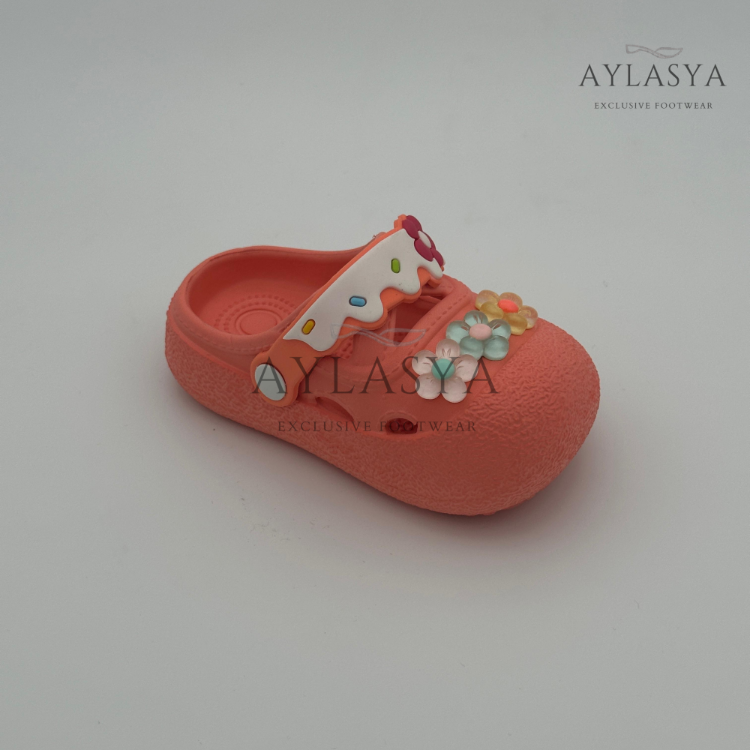 Calx Çiçek Detaylı Yumuşak Taban Çocuk Sandalet Terlik - Turuncu
